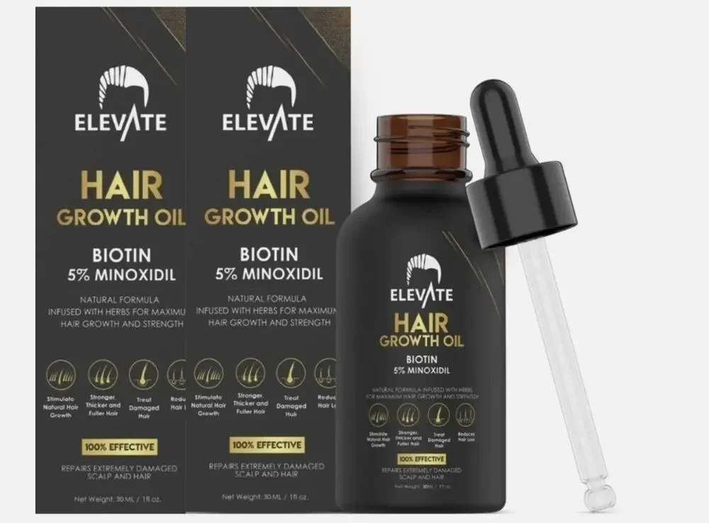 Hair Growth Oil 2 pack - 5% Minoxidil + Biotin for Thinning Hair - Elevate 1oz